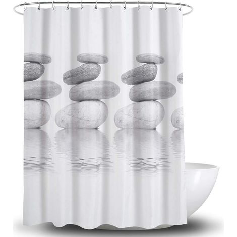 Duschvorhang 180 x 180 cm aus Polyester, Kieselgrau, antibakteriell, schimmelresistent und wasserdicht mit 12 Ringen