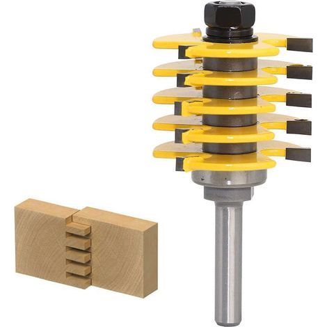 Stacking Slot Router Bit Cutter, 8mm Shank 1/2 Inch Cutting Depth Adjustable Tooth Router Bit Tool, 3 Teeth T Shape Wood Cutter Woodworking Tool (1/5)