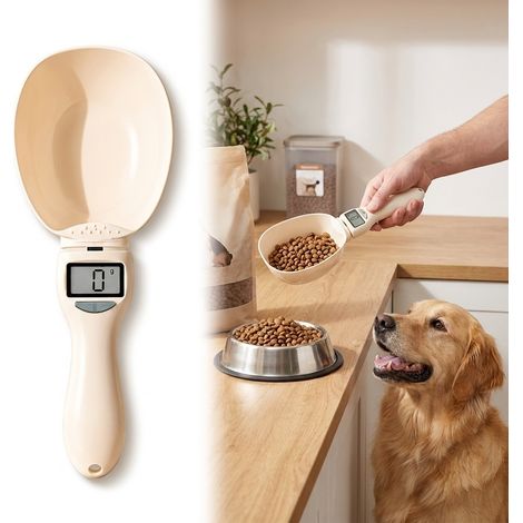 1 PIÈCE Cuillère balance digitale pour nourriture d'animal de compagnie, Cuillère de mesure de 800g pour croquettes de chien et chat, Écran LCD, (1/5)