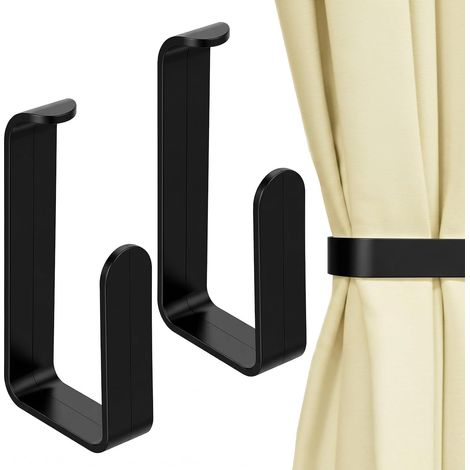 Lot de 2 embrasses de rideaux autocollantes sans perçage pour salon, chambre à coucher, salle à manger, salle de bain, cuisine, bureau, noir (1/5)