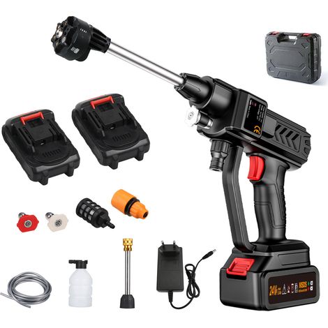 Nettoyeur Haute Pression Sans Fil - 300 W - Débit 10 L/min - Batterie Lithium Rechargeable - 5 Buses Réglables - Pour Voiture Jardin Clôture - 2 Unités (1/5)