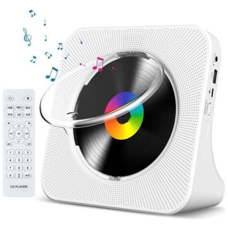 QORVA-Lecteur CD de table avec Bluetooth, enceintes HiFi murales portables, écran LED intégré, lecteur audio domestique, radio FM, lecteur de musique MP3 USB Type-C XXW