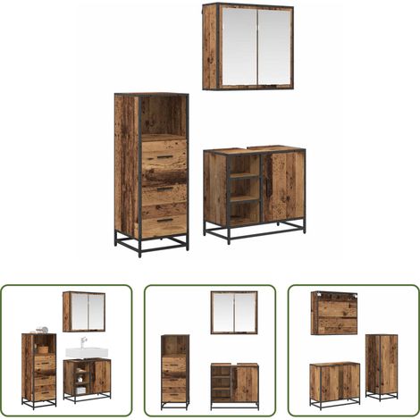 vidaXL Spiegel - Badezimmermöbel-Set mit Schubladen 3 pcs Altholz Holzwerkstoff (1/5)