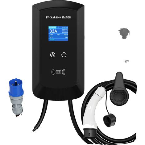 Cargador para vehículos eléctricos, control mediante aplicación inteligente, capacidad de carga rápida, color azul. (1/2)