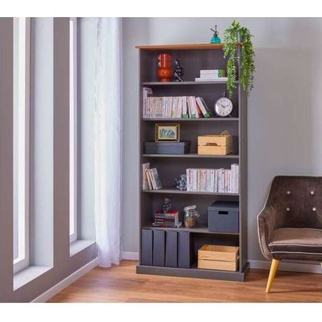 Libreria Lz 5 in Pino Massello Grigio 90 x 38 x 190 cm