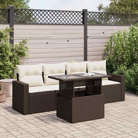 5-tlg. Garten-Sofagarnitur mit Kissen Braun Poly Rattan vidaXL (1/5)