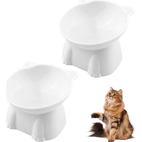 Set di 2 ciotole rialzate per gatti, per cibo e acqua (bianche) (1/5)