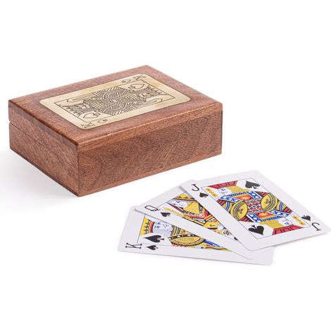 Holz-Dekoration Karten Fortune 10,8x8,5x4 cm mit Spielkarten