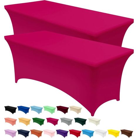 Bardusch-Lot de 2 nappes élasthanne fuchsia 183x76x76 cm, ajustées extensibles lavables infroissables, patio/fête (1/5)