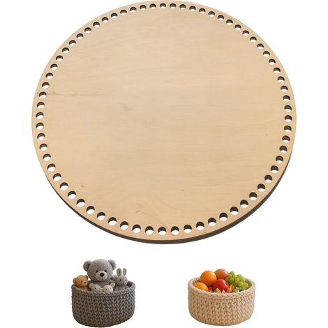 3 mm d'épaisseur, 30-40 cm, plancher rond en bois pour crochet – Pour paniers à crochet, sols en crochet, différentes tailles (trous de 11 mm, 35 cm) (1/5)