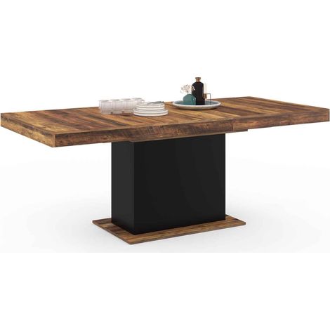 Idmarket – Table à manger extensible rectangle 6-10 personnes – Plateau bois foncé et noir HAWKINS – Longueur 160-200 cm – Design industriel (1/5)