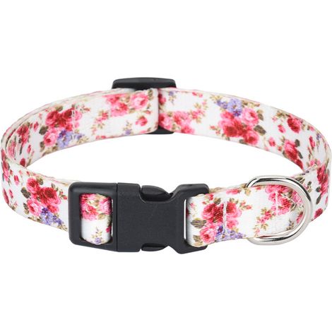 1 Collier pour chien, motif floral rose, polyester souple, boucle réglable, pour petits et moyens chiens, intérieur extérieur（Troisième trimestre : septembre） (1/5)
