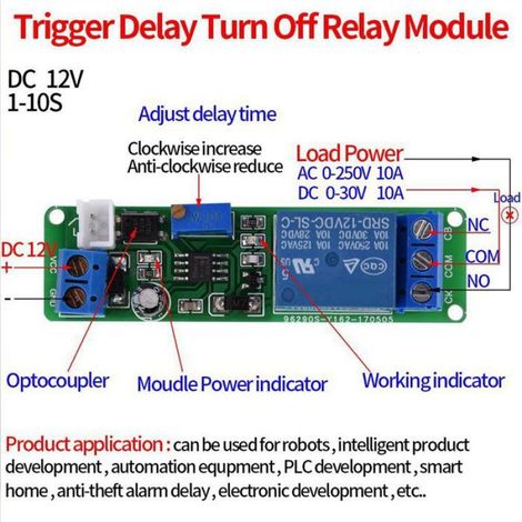 Module De Temporisation - 12 V - Délai Réglable 1 À 10 S - Pour Automatisation Électronique - 3 Pièces (1/5)