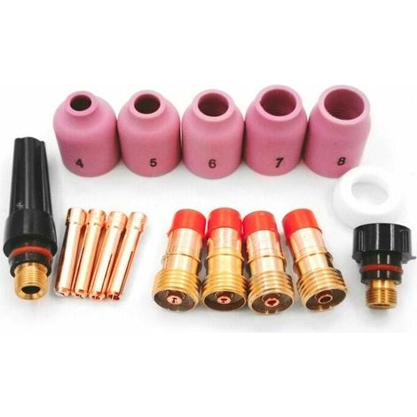 Kit Lentille Gaz TIG - Pour Torches WP17 WP18 WP26 Refroidies À L Air Ou À L Eau - 16 Pièces