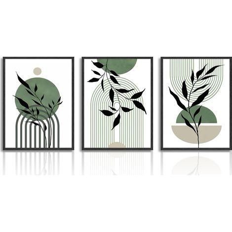 Art Mural Boho Vert Sauge, Tableau Décoration Murale Minimaliste Abstraite Géométrique Botanique, Affiche Moderne pour Salon Chambre Salle de Bain 30x40 cm Sans Cadre, Lot de 3 (1/5)