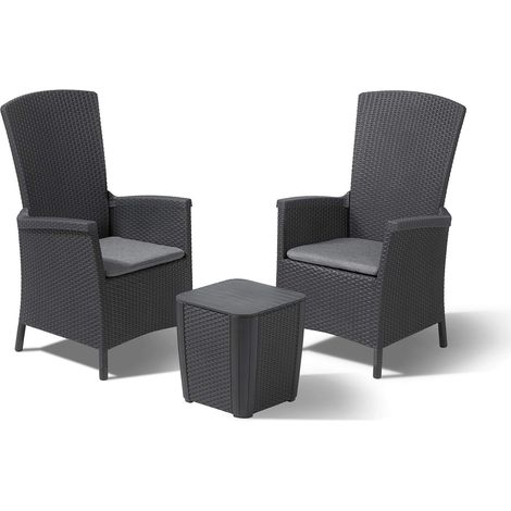 Allibert Vermont & Luzon, 3 Pezzi Set per Balcone, Grafite/Grigio Freddo (Cuscino in Cotone polabile). (1/5)