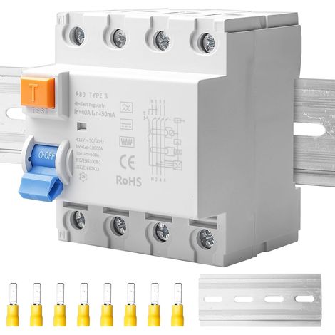 Disjoncteur différentiel 4P type B, R80-4P-40A-30mA-A-EV, interrupteur Fi 4 broches 40 A 30 ma type B, disjoncteur Fi, type B 40 A 30 mA, RCD type B, disjoncteur Fi 40 A 30 mA 4 pôles (1/5)