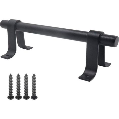 Poignée de Porte de Grange, Poignée de Porte en Acier au Carbone Solide Noir de 200 mm de Long, Poignées de Porte Coulissante pour Placard de Cuisine