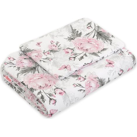 Juego de cama para bebé con relleno, 2 piezas, 75x100cm RECIÉN NACIDO - Peonías románticas (1/4)