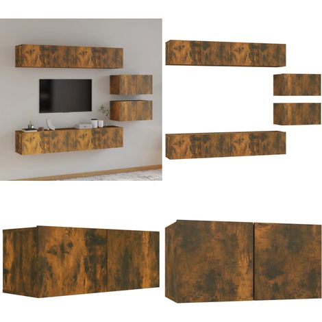 6-tlg. TV-Schrank-Set Räuchereiche Holzwerkstoff - TV-Schrank Set - Holz TV-Schrank (1/5)