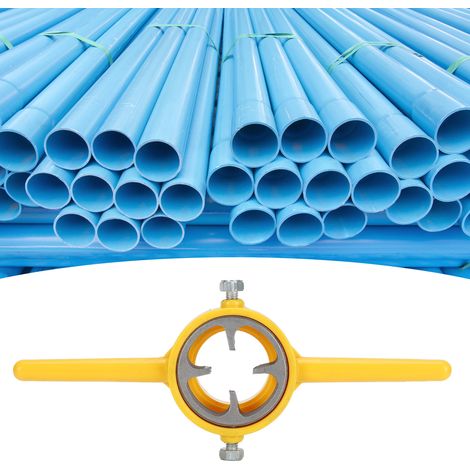[Juego de roscado de tuberías] Robusto juego de roscado manual de 60° con 3 tamaños de terrajas e insertos para tuberías de PVC y NPT. (1/5)