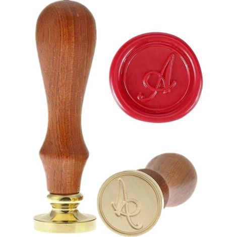 Cachet de cire vintage rétro, tête en laiton, manche en bois, sceau classique alphabet A, lettre pour tamponner, outil de scellage traditionnel, collection ancienne. (1/5)