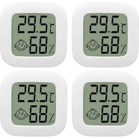 4er Pack Innen-Thermometer, Mini-LCD-Thermometer und Hygrometer, hohe Präzision, Temperatur- und Feuchtigkeitsmonitor mit Luft-Symbol (1/4)