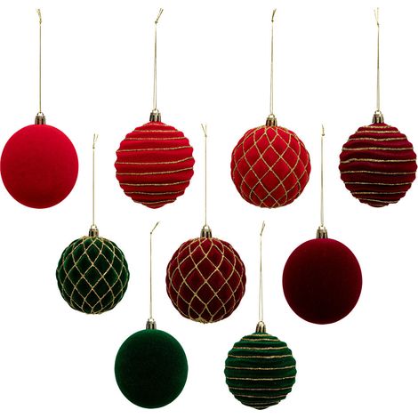 Déco de Sapin Coffret 9 Boules de Noël pailletées D 8 cm Rouge et Vert - Feeric Christmas (1/5)