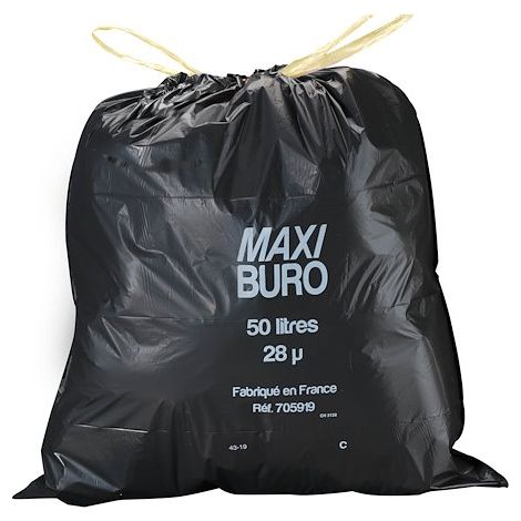 Sacs poubelle 50 litres liens coulissants Maxiburo - Carton de 200