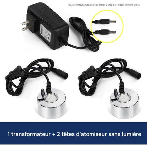 Humidificateur à ultrasons à 2 têtes, une à deux têtes d'atomisation sans lumière + transformateur, grand volume de brume (1/5)