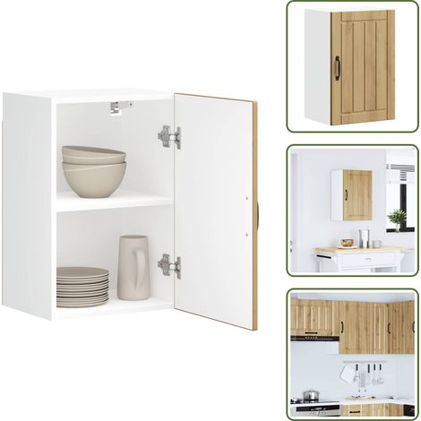 The Living Store Armario de pared de cocina Lucca roble artesanal - Armario de pared