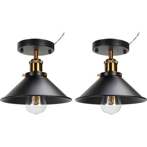 Plafonnier E27 industriel noir en fer forgé pour cuisine, ferme et couloir, 85-240V (1/5)