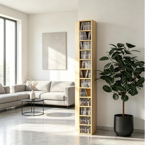 Mueble para CD, torre multimedia estrecha 21 x 20 x 175 cm, natural HAVRYA (1/4)