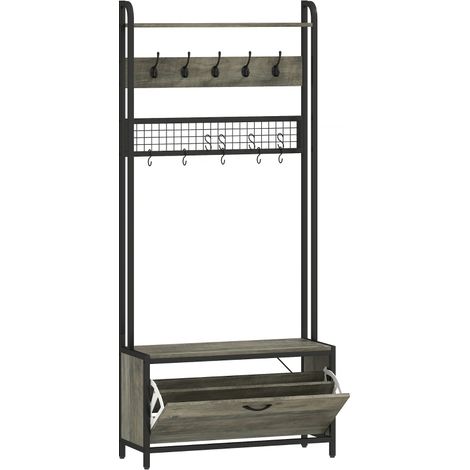 5-In-1 Industrial-Style Hallway Tree - Grey/Black