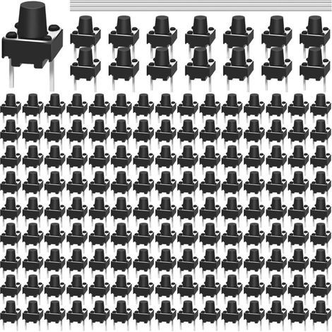Lot de 150 mini-interrupteurs tactiles à bouton-poussoir momentané à 2 broches, 6 x 6 x 7 mm, kit combiné marche/arrêt avec fil à souder pour panneau, circuit imprimé, appareil photo (1/4)