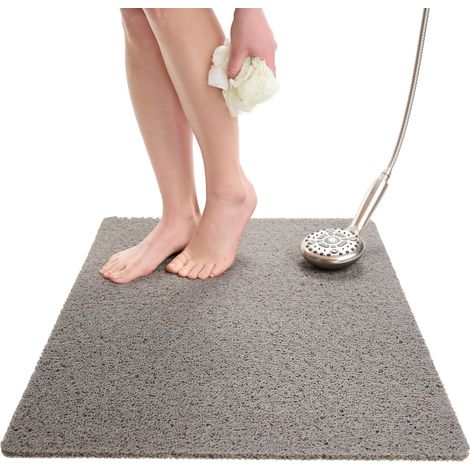 Tapis De Douche Anti-Dérapant - Surface Texturée Loofah - Drainage Rapide En PVC - Pour Baignoire Et Cabine De Douche - 80 x 60 cm - Gris (1/5)
