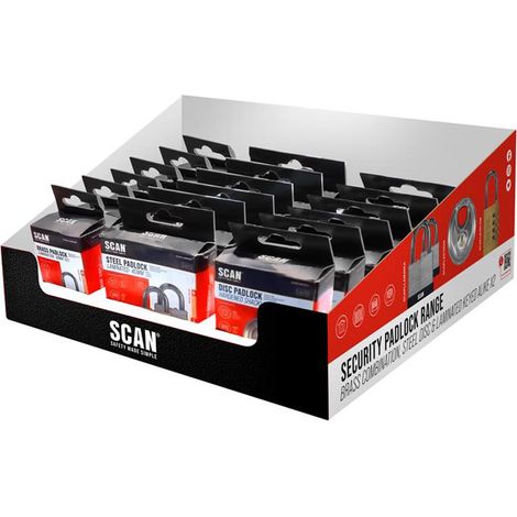 Scan Padlock CDU Display 18-Pack - 6x 38mm Brass Combination, ...