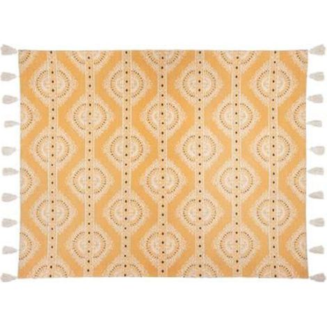 Tapis Déco à Pompons "Namaste" 120x170cm Ocre (1/3)