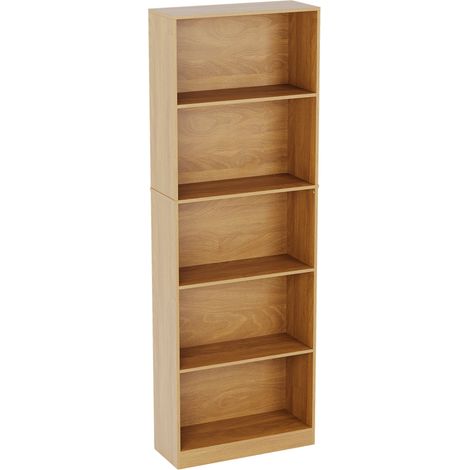 Cambridge 5 Tier Extra Large Bookcase Shelving Storage Unit, Oak