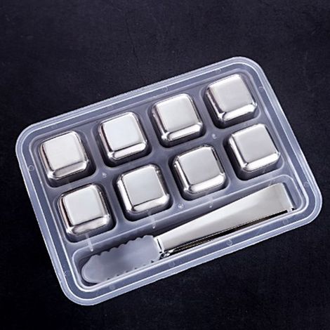 Metall-Eiswürfel (2er-Set) aus Edelstahl 304 mit Eisstab. Werden häufig in Whisky-Steinen zum Kühlen von Whisky-basierten Getränken verwendet. (1/5)