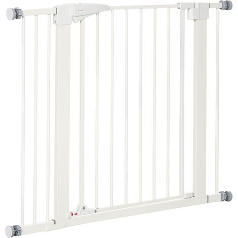 PawHut Cancello per Cani con Chiusura Automatica 76-103x4.2x77 cm Bianco