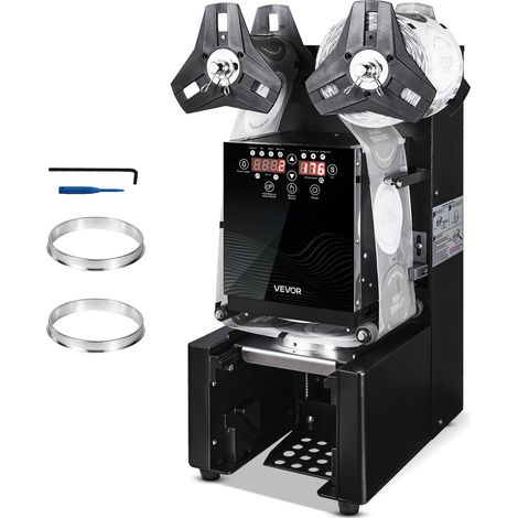 VEVOR Machine a Sceller Gobelets Automatique 500-650 Gobelets/h Scelleuse Electrique Gobelet Hauteur 90-190 mm Diam 90/95 mm, Ecran LCD pour Gobelet de The aux Perles, The au Lait a Bulles, Cafe, Noir (1/5)