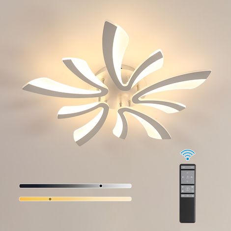 GOECO Silver V-Shaped Acrylic LED Ceiling Light with 5 Spotlights & Remote, 48W, Continuously Dimmable 3000K-6500K Tunable White, 68x68cm (1/5)