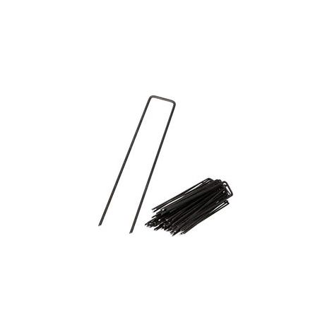 100 Pcs Piquets de Fixation en Acier pour Jardinage 150x2.5mm Noir Épingles de Jardin pour Sécuriser Toiles de Paillages et Filets (1/4)