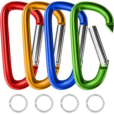Lot de 4 mousquetons extra larges en aluminium de 10,2 cm et 12,7 cm avec anneau en D noir, mousqueton à ressort pour porte-clés (1/5)