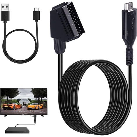 Convertisseur Péritel vers HDMI Câbles, Adaptateur Peritel Scart vers HDMI avec 1080P/720P Convertisseur Audio Vidéo pour HDTV VHS Player DVD STB Xbox PS3 Sky Blu-Ray VCR (1/5)