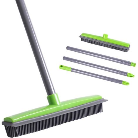 Balai en caoutchouc avec raclette pour enlever les poils d'animaux sur les tapis, râteau à long manche pour enlever les poils, brosse de finition portable, pour enlever les poils d'animaux sur les tap (1/5)