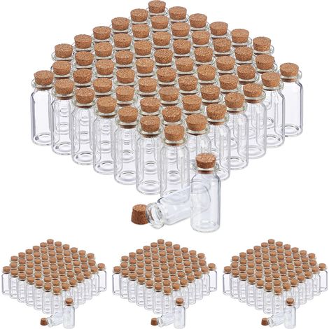 240 Mini recipientes de cristal con tapón de corcho, Especieros pequeños, 10ml, Transparente