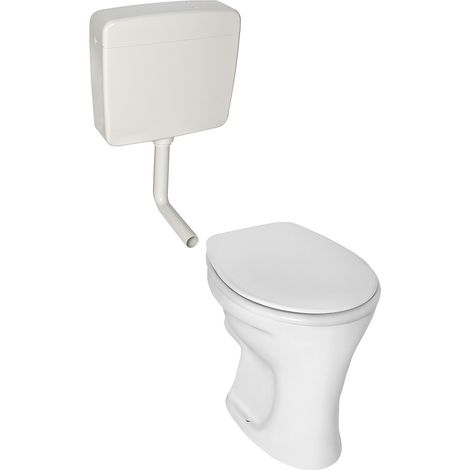 Banyo – Pack cuvette à poser indépendante – Fond plat 355x475x390mm – Sortie verticale – Réservoir de chasse en saillie 440x400x130mm – 2 quantités de rinçage 6-9/3-4,5l