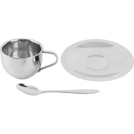 de mug, tasse et spoon café anti-chaud en acier inoxydable — pour maison, bureau, café (1 mug, 1 tasse, 1 spoon) (1/5)